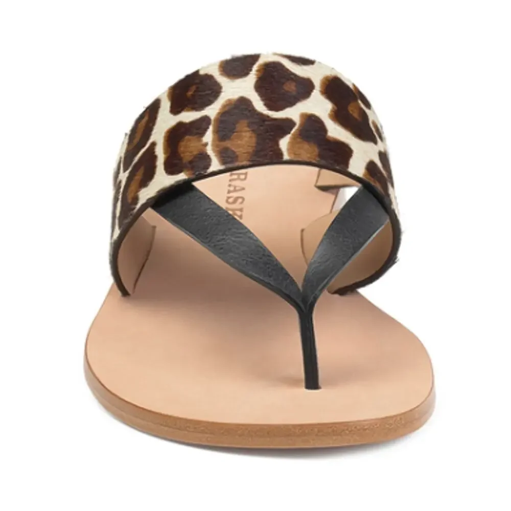 Trask Shay Leather Thong Sandal Slip On Leopard Print Calfhair 6